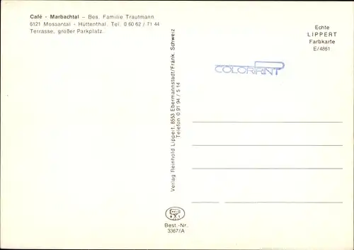 Ak Hüttenthal Mossautal im Odenwald, Totalansicht der Ortschaft, Cafe Marbachtal