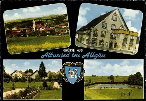 Ak Altusried im Allgäu, Freibad, Gasthaus, Parkanlage, Totalansicht