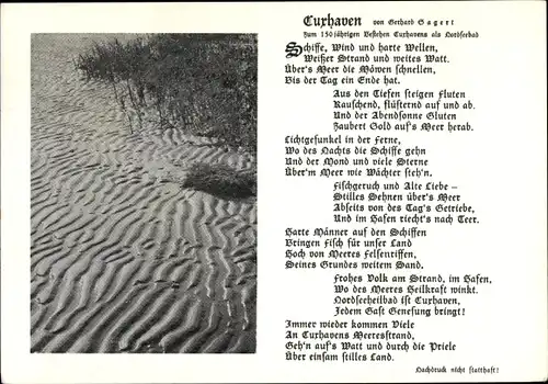 Ak Cuxhaven in Niedersachsen, Von Wellen geformter Sand am Strand, Lied von Gerhard Gagert