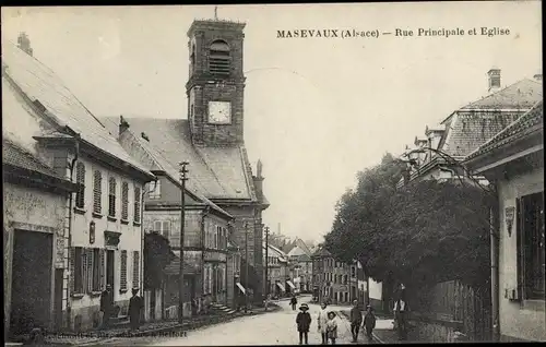 Ak Masevaux Masmünster Elsass Haut Rhin, Rue Principale et Eglise, Kinder