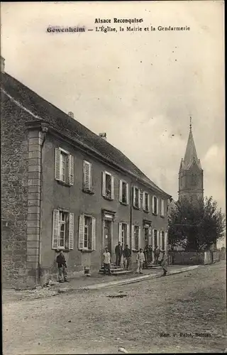 Ak Guewenheim Gewenheim Elsass Haut Rhin, Kirche, la Mairie et la Gendarmerie