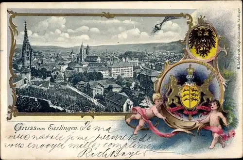 Präge Wappen Ak Esslingen am Neckar, Blick auf den Ort
