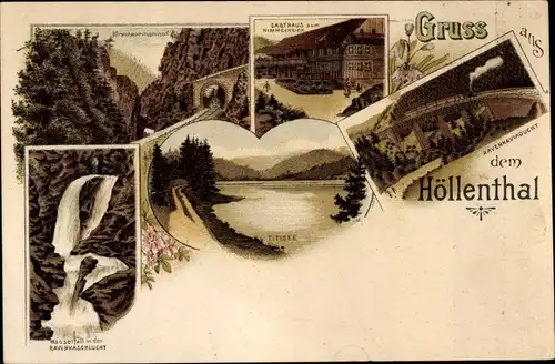 Litho Breitnau im Schwarzwald, Höllental, Ravennaschlucht, Gasthaus zum Himmelreich