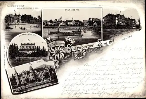 Vorläufer Litho Starnberg in Oberbayern, Ruderclubhaus, Rottmannshöhe, Leoni, Feldafing, 1893