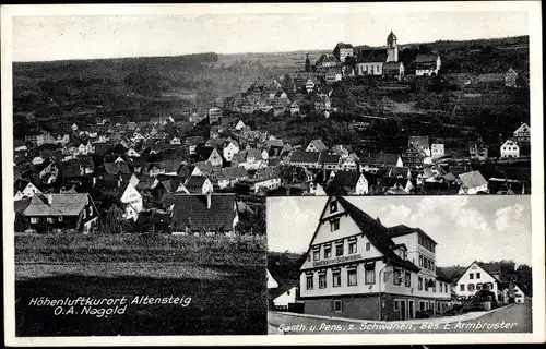 Ak Altensteig im Schwarzwald Württemberg, Gasthof und Pension zum Schwanen, Totalansicht