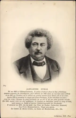 Ak Schriftsteller Alexandre Dumas, Portrait