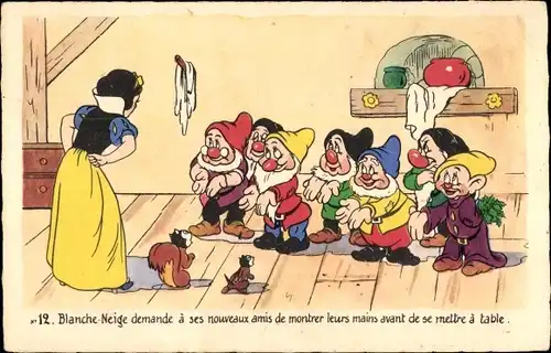 Ak Walt Disney, Blanche Neige et les sept nains, Zwerge, Schneewittchen