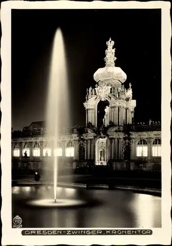 Ak Dresden, Zwinger, Kronentor, Nachtbeleuchtung