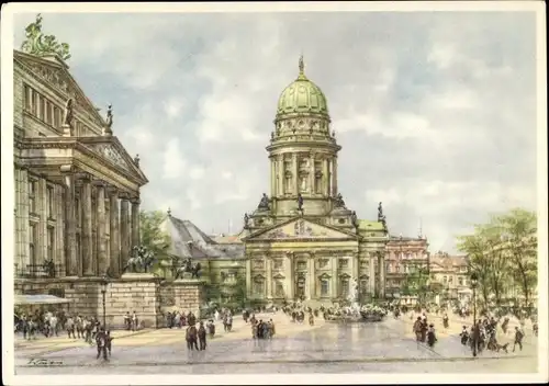 Künstler Ak Tritt, W., Berlin Mitte, Gendarmenmarkt, Passanten