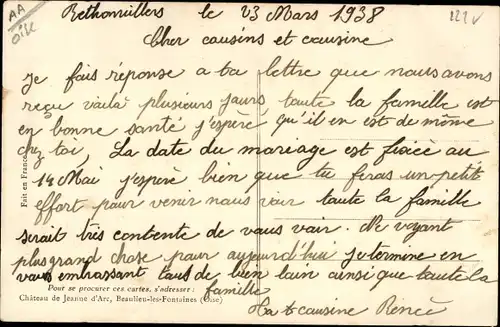 Ak Beaulieu les Fontaines Oise, Le Chateau de Jeanne d'Arc