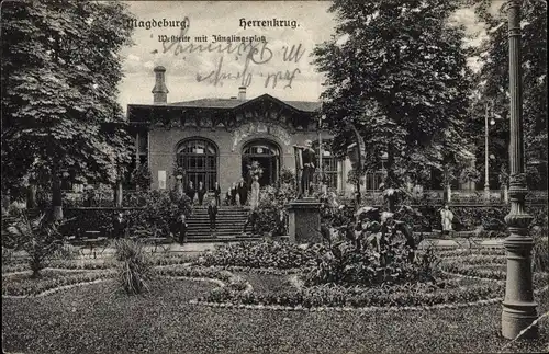 Ak Herrenkrug Magdeburg in Sachsen Anhalt, Westseite mit Jünglingsplatz, Parkrestaurant