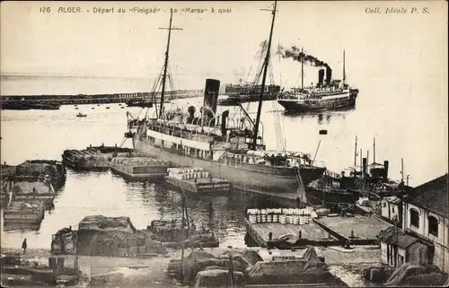 Ak Algier Alger Algerien, Depart du Finigad, La Marsa a quai, Dampfer, CGT, French Line