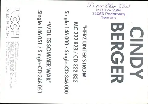 Ak Sängerin Cindy Berger, Portrait, Autogramm