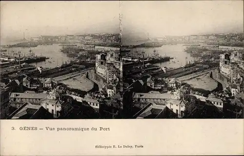 Stereo Ak Genova Genua Ligurien, Vue panoramique du Port