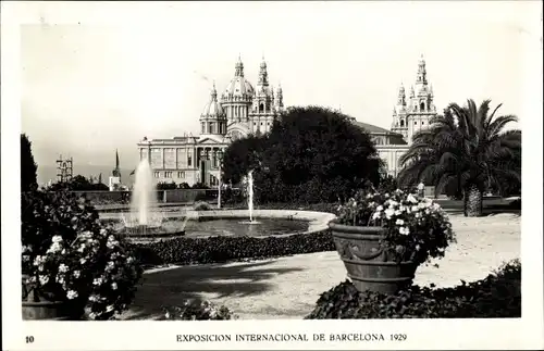 Ak Exposicion Internacional de Barcelona 1929, Flowers and Water