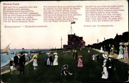Ak Bremerhaven, Partie auf der Strandpromenade, Weserlied