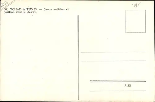 Ak Du Tchad à Tunis, Canon antichar en position dans le desert