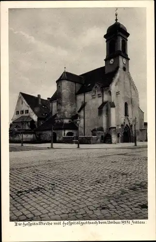 Ak Zittau in der Oberlausitz, Hospitalkirche m. Hospitalgut nach dem Umbau 1913