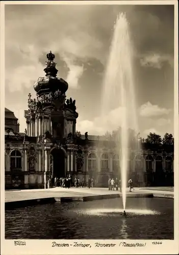 Ak Dresden, Zwinger, Kronentor, Neuaufbau, Fontäne