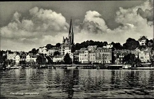 Ak Jürgensby Flensburg in Schleswig Holstein, Stadt vom Wasser gesehen