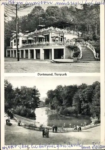 Ak Dortmund im Ruhrgebiet, Tierpark, Restaurant, Teich