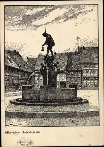 Künstler Ak Thiele, Wilhelm, Hildesheim in Niedersachsen, Katzenbrunnen