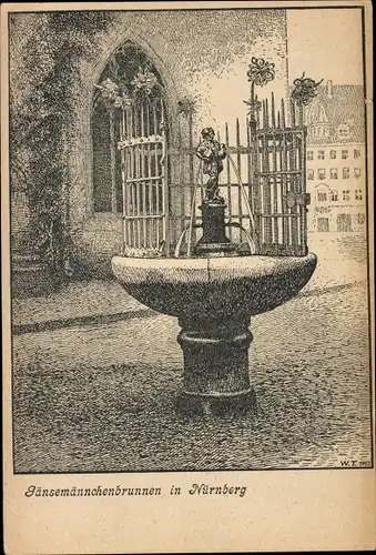 Künstler Ak Thiele, Wilhelm, Nürnberg in Mittelfranken Bayern, Gänsemännchenbrunnen