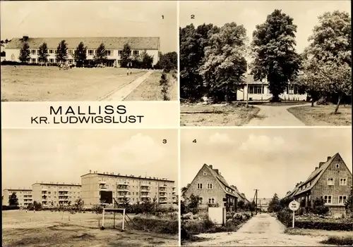 Ak Malliss Malliß in Mecklenburg, Polytechnische Oberschule, Kulturhaus Rat der Gemeinde