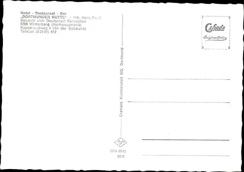 Ak Winterberg im Sauerland, Hotel Dortmunder Hütte, Innenansicht, Kapperundweg 4
