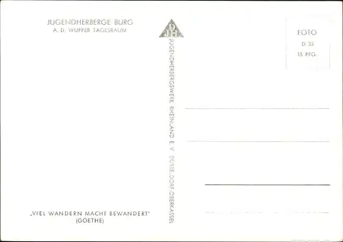 Ak Burg an der Wupper Solingen, Jugendherberge Burg, Tagesraum, Innenansicht