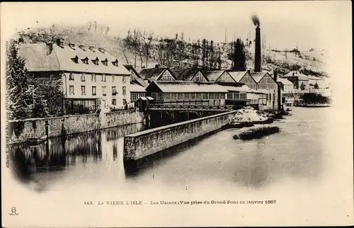 Ak L'Isle sur le Doubs, Les Usines, Vue prise du Grand  Pont, 1867