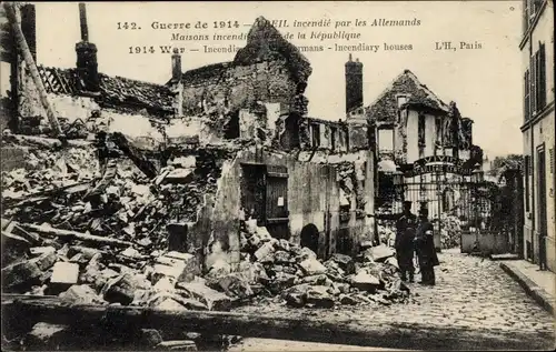Ak Creil Oise, Incendie par les Allemands, Guerre de 1914