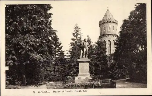 Ak Colmar Kolmar Elsass Haut Rhin, Statue et Jardin Bartholdt