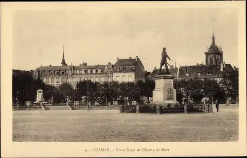 Ak Colmar Kolmar Elsass Haut Rhin, vue générale de la Place Rapp et Champ de Mars