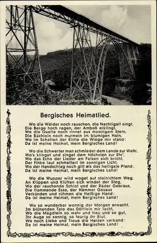 Ak Burg an der Wupper Solingen, Müngstener Brücke, Bergisches Heimatlied