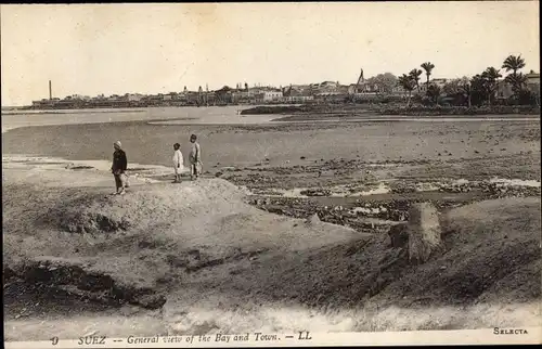 Ak Suez Ägypten, General view of the Bay and Town