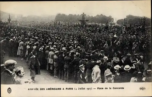Ak Arrivee des americains a Paris 1917, Place de la Concorde