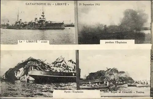 Ak Toulon Var, Catastrophe du Liberté 25 Sept 1911, Französisches Kriegsschiff