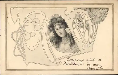 Jugendstil Ak Portrait einer Frau