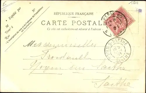 Litho Portrait einer Frau mit Hut und Muff