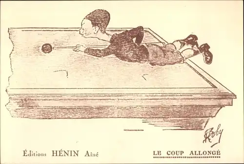 Künstler Ak Le coup allonge, Junge, Billard