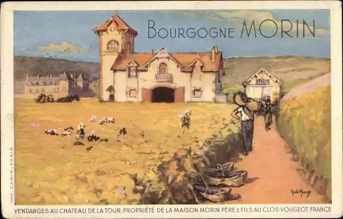 Künstler Ak Vougeot Côte d’Or, Bourgogne Morin, vendanges au Chateau de la Tour, Weinlese