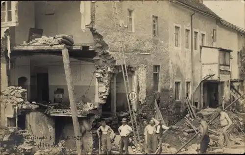 Foto Ak Bad Gottleuba in Sachsen, Zerstörungen nach Hochwasser 1927
