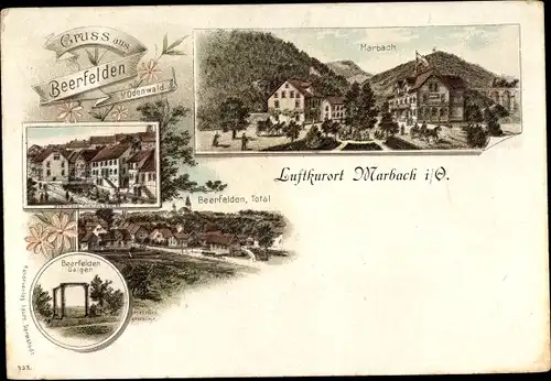 Litho Beerfelden Odenwald, Marbach, Galgen, Ort