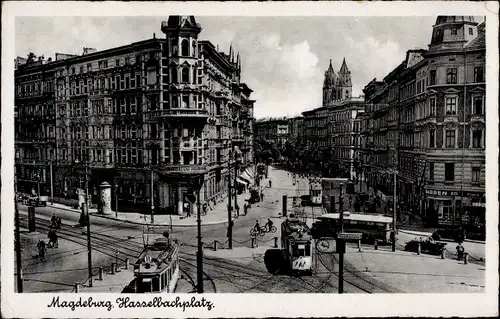 Ak Magdeburg, Hasselbachplatz, Straßenbahnen