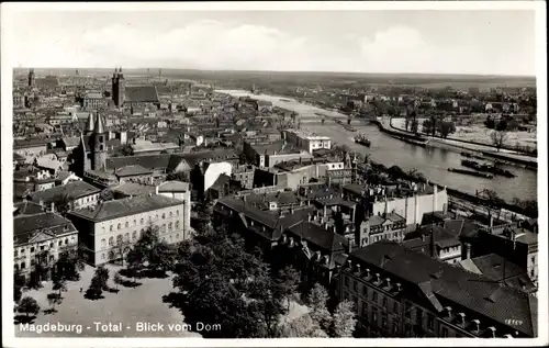 Ak Magdeburg, Blick vom Dom über die Stadt, Elbe, Lastkähne