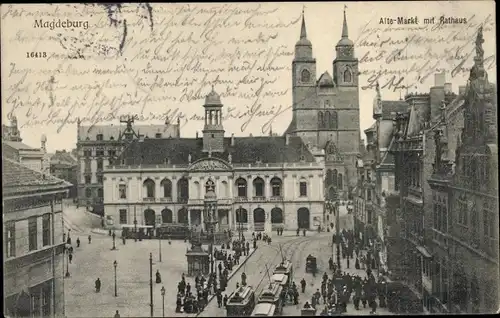 Ak Magdeburg, Alter Markt, Rathaus, Straßenbahn