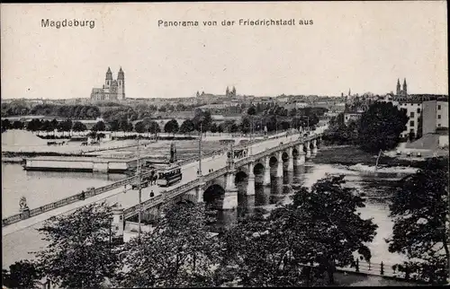 Ak Magdeburg, Panorama von der Friedrichstadt, Elbbrücke
