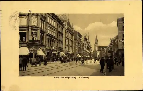 Ak Magdeburg, Breiteweg, Passanten, Geschäfte