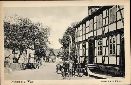 Ak Hehlen im Weserbergland, Gasthof, Kutsche